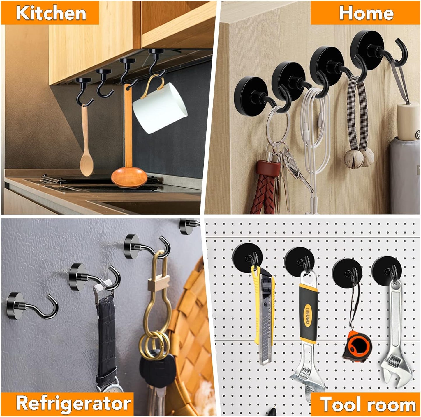 MIKEDE Black Magnetic Hooks 85Lbs Heavy Duty Earth Magnets with Hooks for Cruise Cabin Strong Magnet Hooks for Hanging Super Metal Magnetic Hanger for Grill Fridge Kitchen - Pack of 10