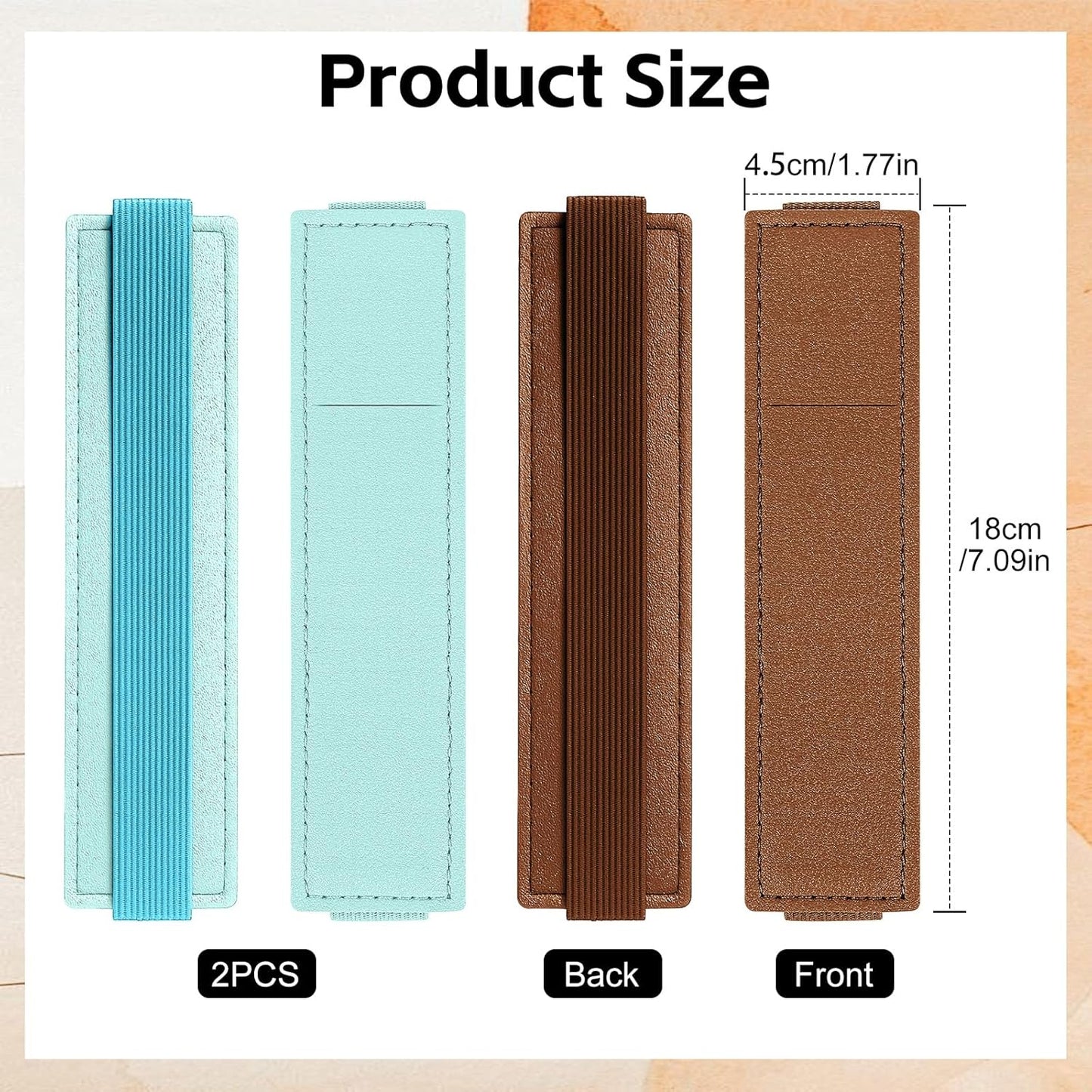 Tokusatsu 2 Pack Adjustable Elastic Pen Holder for Notebook, PU Leather Pencil Pouch with Stretchable Band, Fits Journals, Binders, Planners, Books, Portable Pen Sleeve Pouch, Off-White