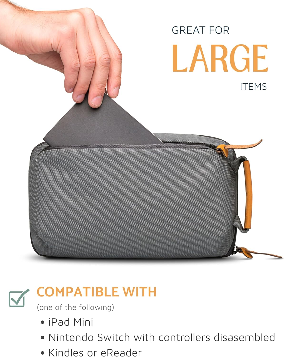 Tech Bag Organizer - Small Electronics Organizer Pouch for Travel - Premium Travel Case with Leather Accents - Mesh Pocket for Cables, Cords and Chargers (Black)