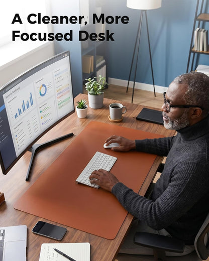 Aothia Dual-Sided Desk Pad - 25.6x13.7 inches Leather Desk Mat, Natural Cork Desk Pad Protector, Large Mouse Pad for Desk, Waterproof Desk Blotter Pad, Desk Writing Pad for Office Work/Home, Black