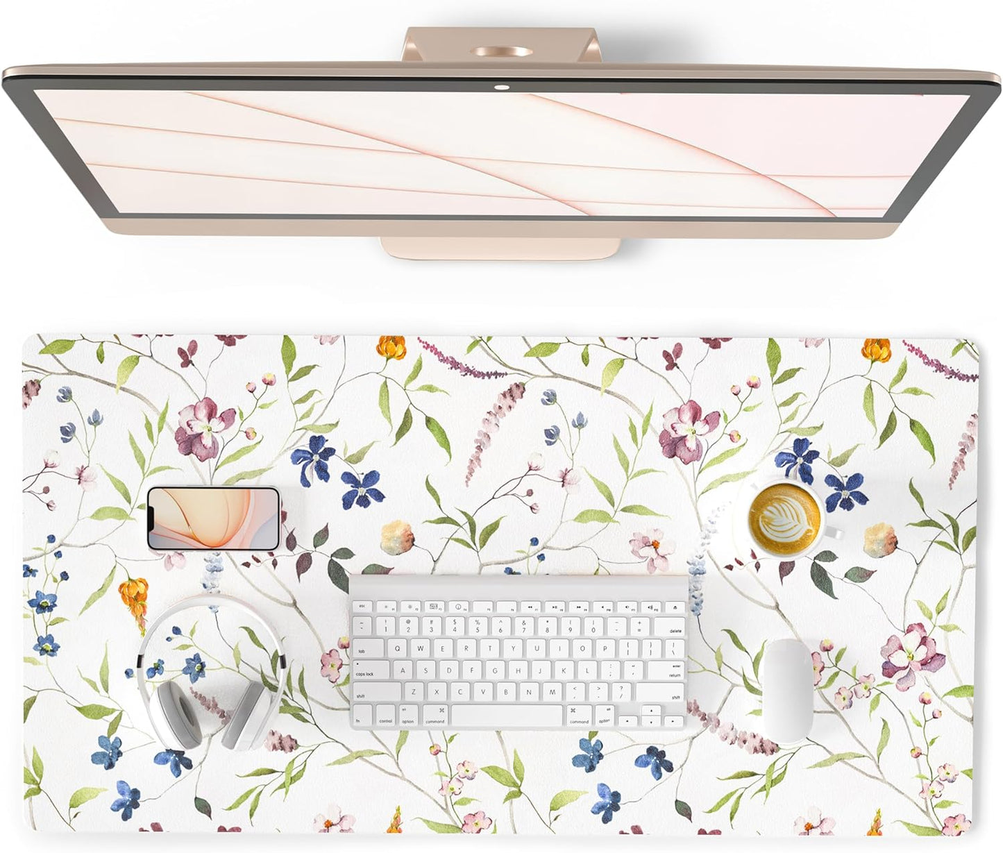 QIYI Large Mouse Pad, Cute Pink Desk Mat for Desktop, Women Girls PU Leather Desk Pad Waterproof Gaming Mousepad, Rose Gold Marble Computer Protector Writing Pad for School Office Home 31.5" x 15.7"