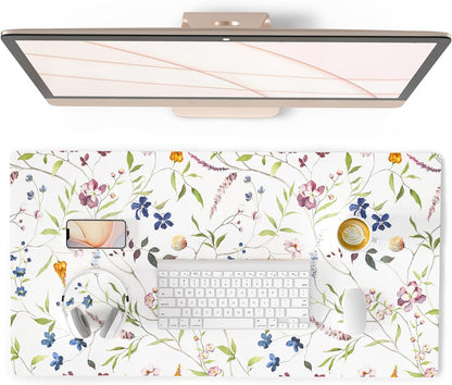 QIYI Large Mouse Pad, Cute Pink Desk Mat for Desktop, Women Girls PU Leather Desk Pad Waterproof Gaming Mousepad, Rose Gold Marble Computer Protector Writing Pad for School Office Home 31.5" x 15.7"