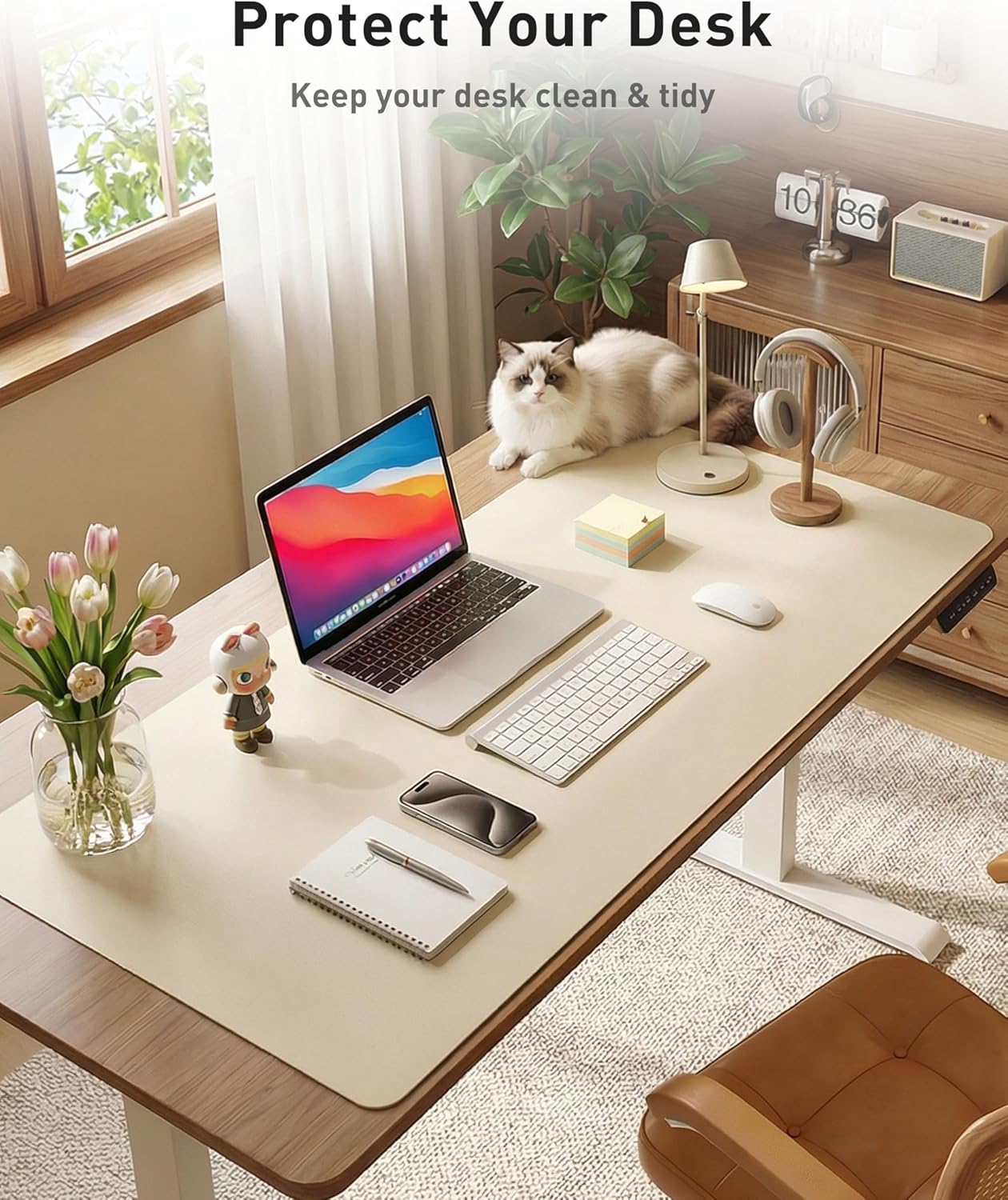 Aothia Non-Slip Waterproof PU Leather Desk Pad Protector for Mouse, Writing Desk, Office, Home, Laptop Blotter, 23.6" x 13.7", Black - Colors B