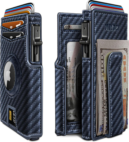 miyozi Airtag Wallet for Men,with Money Clip 10 Cards Metal Case Smart Slim Pop Up Credit Card Holder Flip with Magnetic Closure RFID Blocking wallet with Gift Box