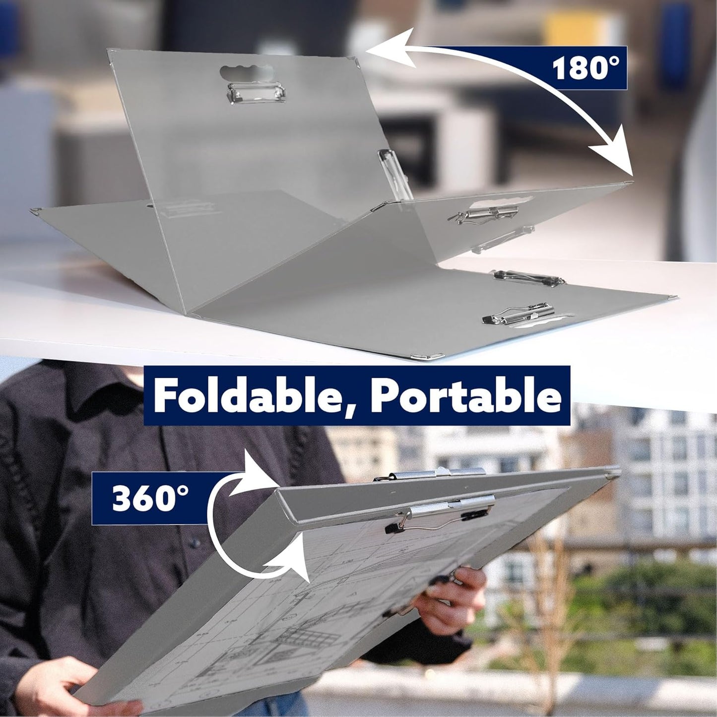 18x24 Clipboard - Foldable 18x24 File Folder & Drawing Board - Folds to 11x17 Clipboard, 4 Clips, Corner Protectors, Portable Art Portfolio, Architecture Folder, 11x17 Binder, Portfolio Binder (Green)