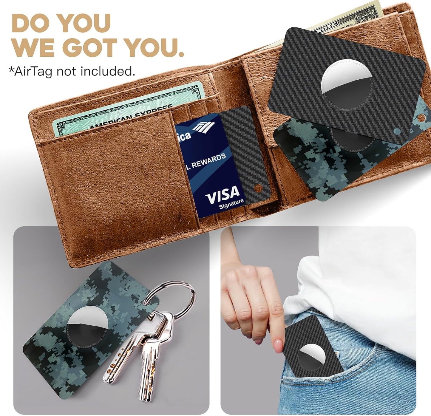 2 Pack Ultra Thin Wallet Holder Card Case for Apple AirTag, Lightweight GPS Tracker Cover for Wallet, Purse, Handbag, Keys, Clutch Bag