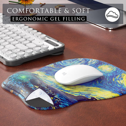 MROCO Ergonomic Mouse Pad with Gel Wrist Rest, Smooth Wrist Support Surface, Non-Slip PU Base for Pain Relief, Comfortable Mousepad for Computer, Laptop, Office & Home, 9.4 x 8.1 in, Black