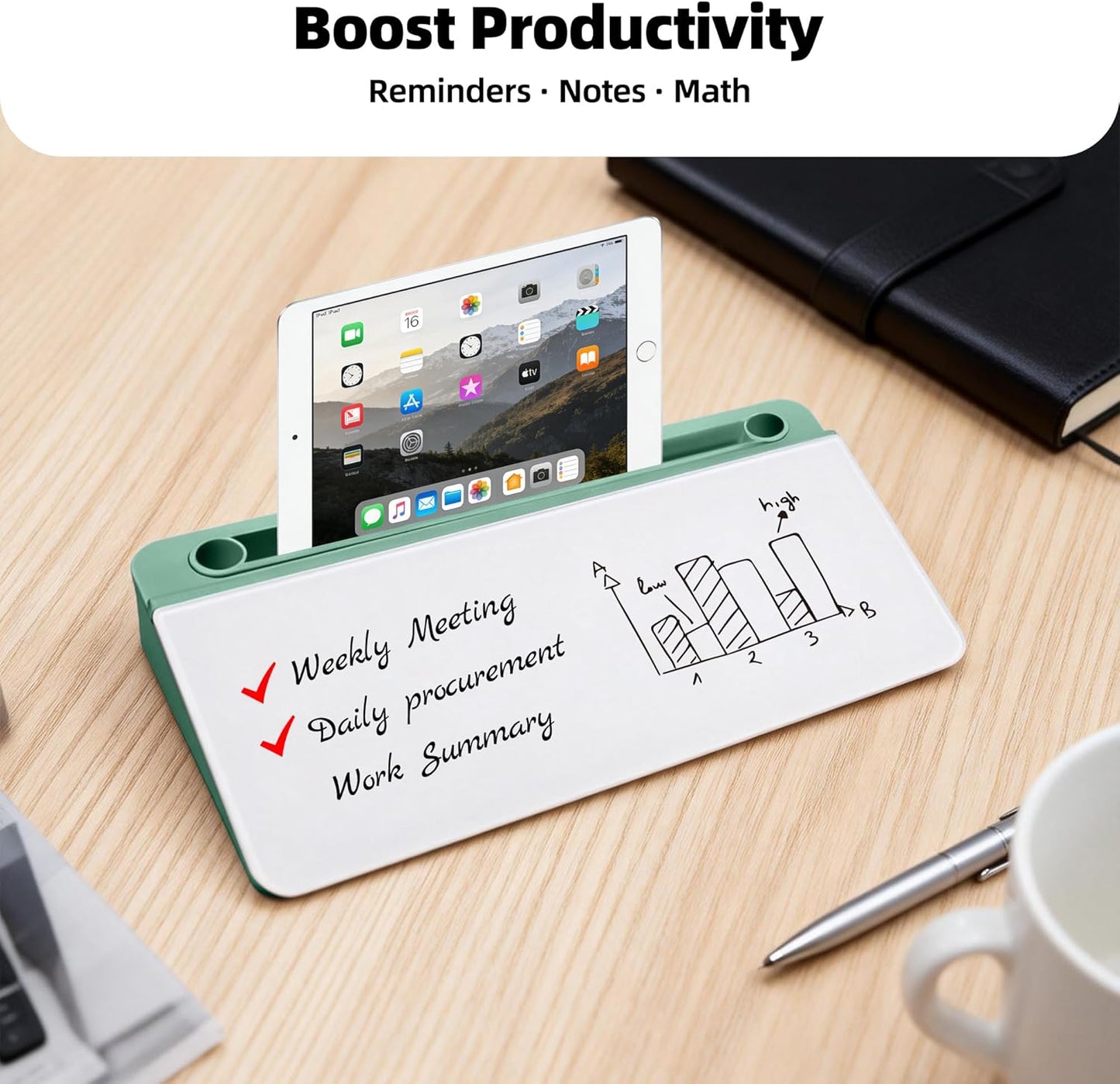 Desktop Whiteboard, Glass Dry Erase Board, Desk Board Buddy,Computer Keyboard Stand,Desk Whiteboard Organizer for Home,Office,School Supplies(White)
