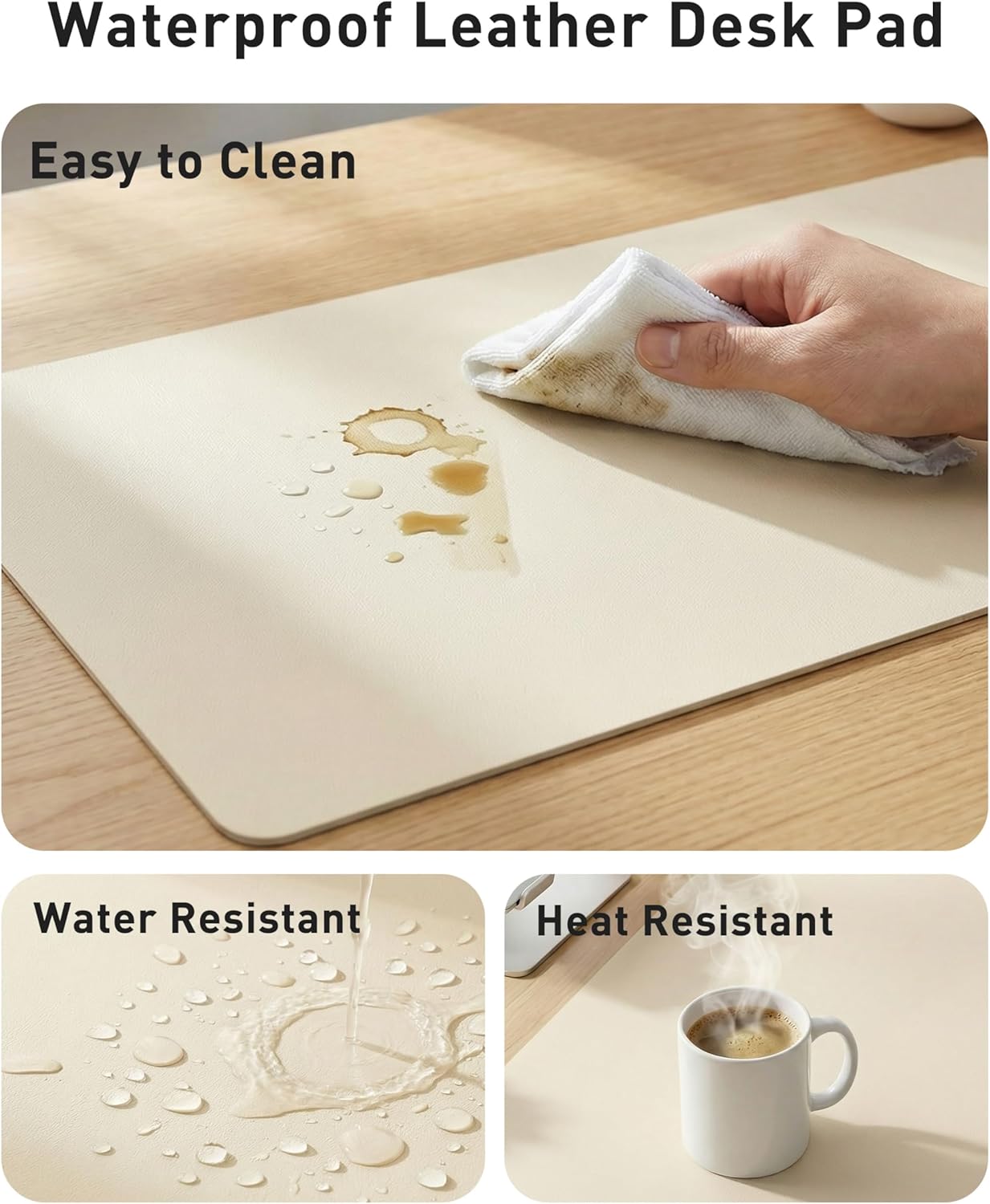 Aothia Non-Slip PU Leather Waterproof Laptop Desk Pad Protector, Blotter Mat, Writing and Mouse Pad for Office & Home, Beige, 23.6" x 13.7" - Colors B
