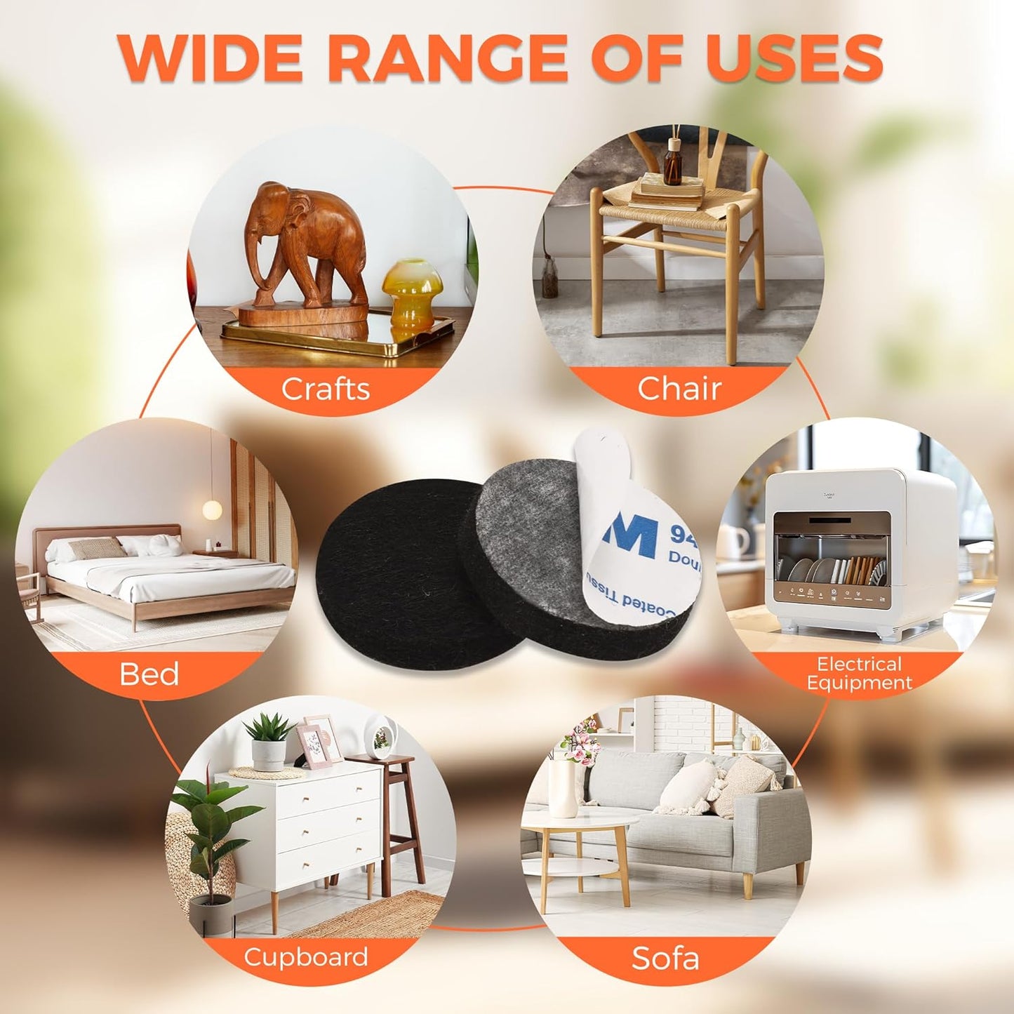 Felt Furniture Pads, Non Slip Self Adhesive Cuttable Felt Tape Black Heavy Duty Felts Strip Roll for Protecting Hardwood Floors Chair Wall Protector (40 x 5 x 0.12 Inch)