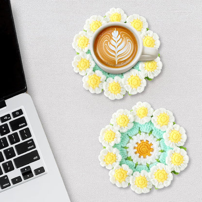 Flower Crochet Coasters, Handmade Bouquet Blanket Coaster with Crochet Plant Pot Fun Soft Decorative Drink Coasters for Coffee Tabletop Protection and Home Decor (Pink, 1Pc)