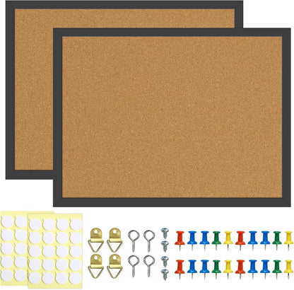 2 Pcs Cork Board, 17.7''x13.3'' Bulletin Board, Wooden Framed Corkboards for Wall, Small Cork Board, Vision Board Supplies, Prayer Board, Picture Board for Photos, Office, Home Decor, School