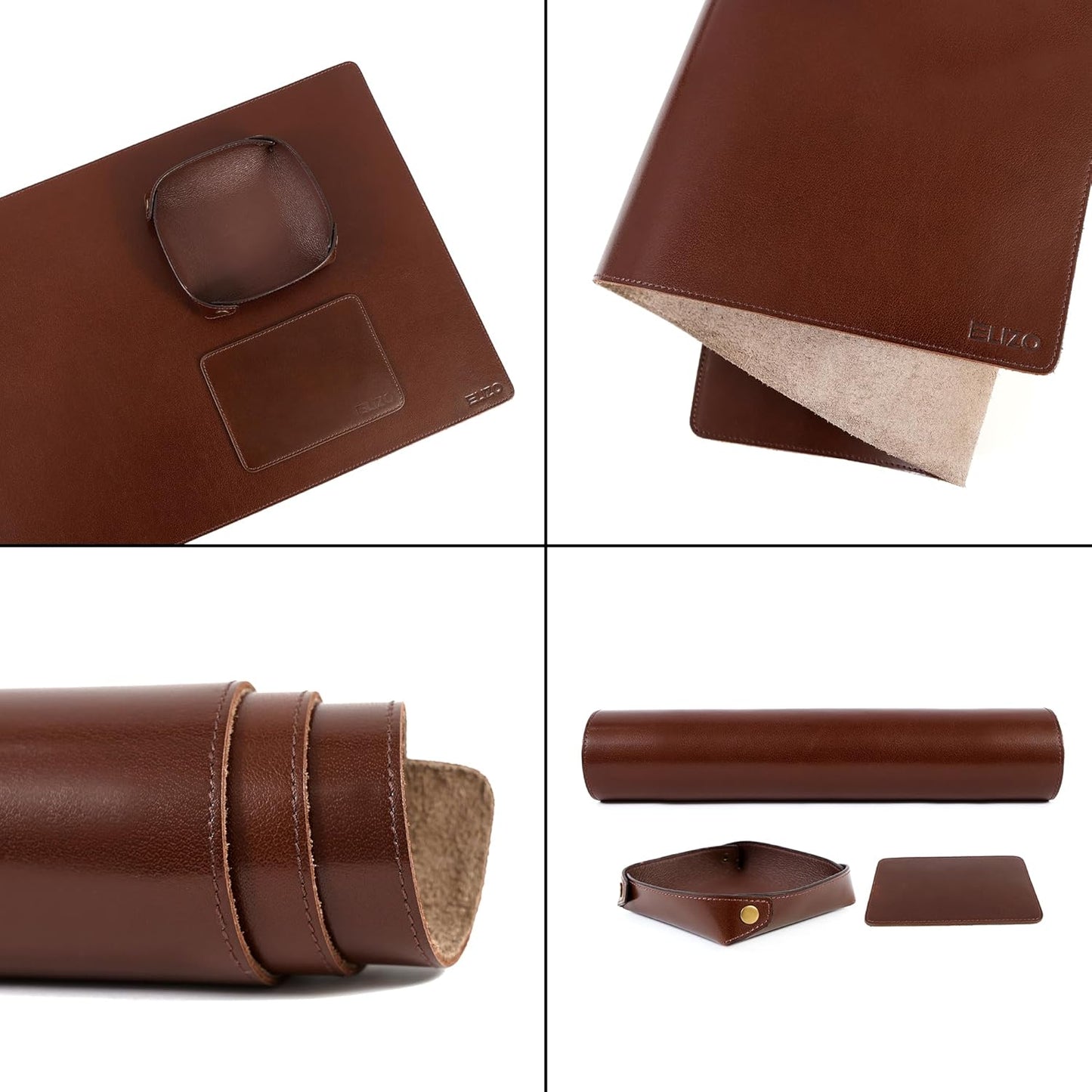 ELIZO Leather Desk Pad Real Leather Desk Mat Thick (3mm) Double Layer (31x15.6) Cover Blotter Desk Protector Large Computer Mat for Keyboard Mouse Pad Table Laptop Mat Office Accessories - Antique