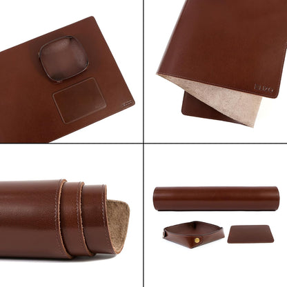 ELIZO Leather Desk Pad Real Leather Desk Mat Thick (3mm) Double Layer (31x15.6) Cover Blotter Desk Protector Large Computer Mat for Keyboard Mouse Pad Table Laptop Mat Office Accessories - Antique