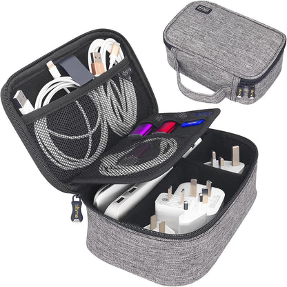 sisma Travel Electronics Organizer Small Carrying Case for Cables Phone Chargers USB Plugs Power Cords Earbuds Adapter Tech Accessories Pouch -Grey