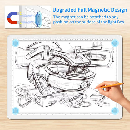 Heanolier Rechargeable A3 Tracing Light Box Drawing Pad,5600 Lux Bright Magnetic light pad, Dimmable Lightbox,3 color modes,light board for Diamond painting,light table for Sketching,Tattoo,X-ray View