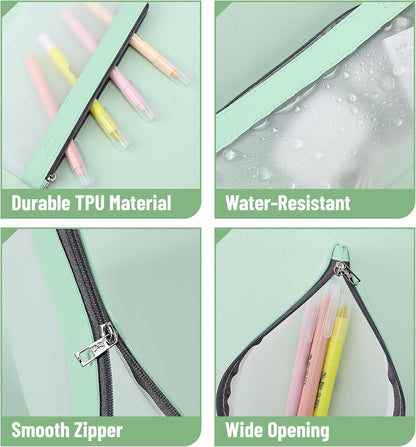 Mr. Pen- Clear Pencil Pouch, 8.50"x4.25", 3 Pack, Durable TPU Material, Medium Water-Resistant Pencil Bags with Smooth Zipper, Multipurpose Clear Pouch for Stationery, School, Office, Travel Supplies