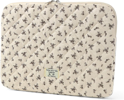 Puffy Laptop Sleeve 13 Inch Cute Quilted Laptop Protective Case Padded Floral Computer Sleeve for MacBook (A-Blue, 13 Inch)