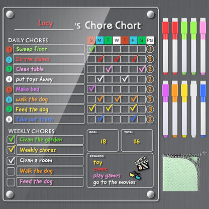 Acrylic Magnetic Chore Chart for Kids/Teens/Adults, 9.5"x12", Reusable Chore Checklist & Responsibility Tracker (1 Pack)