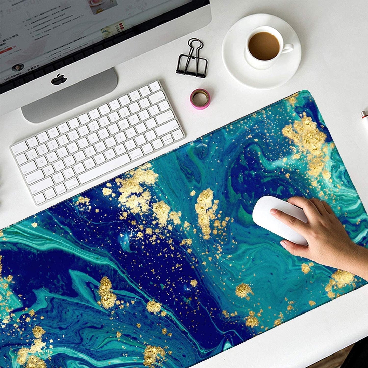 iCasso Desk Cover Mat, Office Mouse Pad, Desk Protector Mat, Extra Large Matt for Desktop,Anti-Slip XXL Big Mousepad with Stitched Edges for Computer Keyboard Retro Black - Colors A
