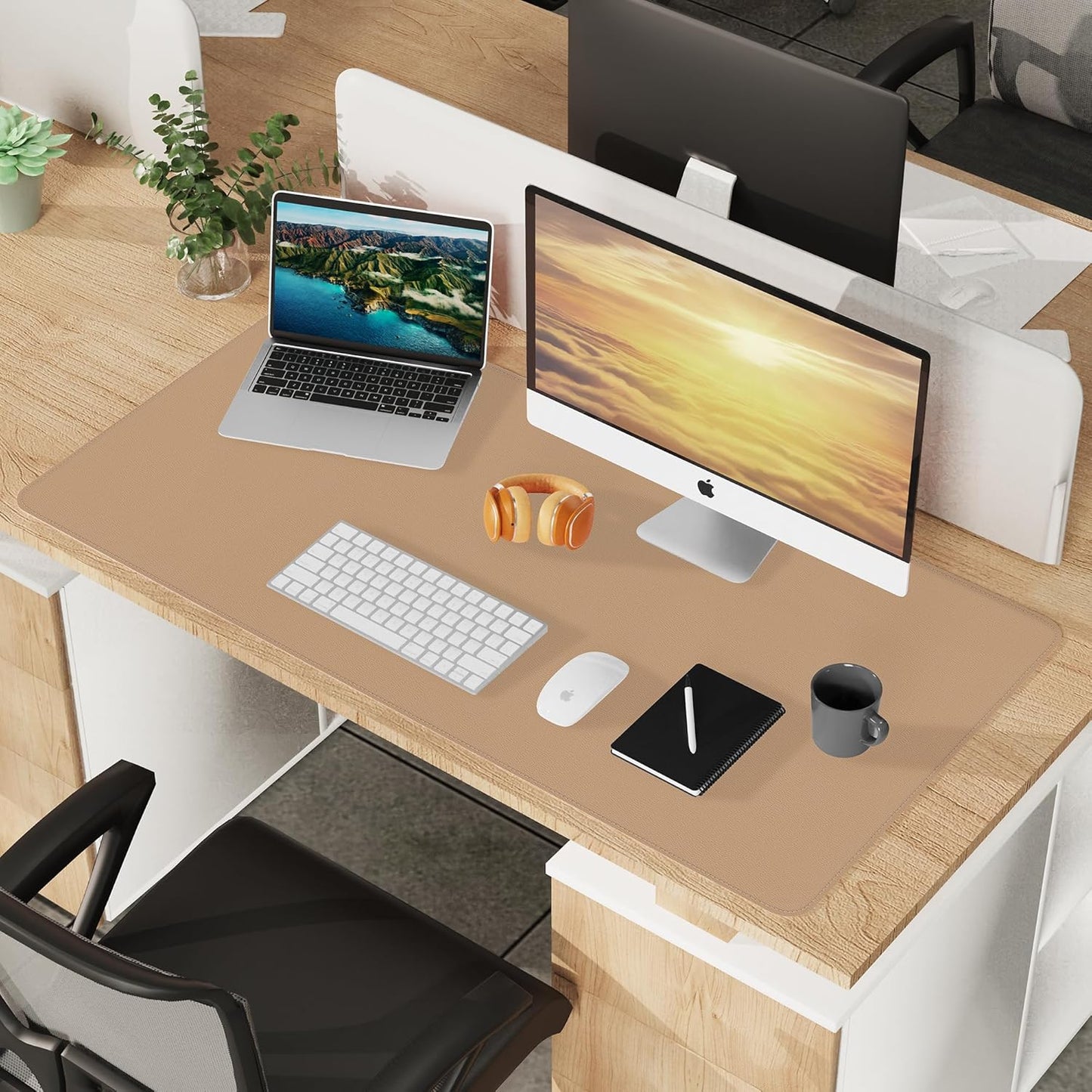 AFIING Large Desk Mat 47" x 17", Dual-Sided Natural Cork & PU Leather Desk Pad, Non-Slip Waterproof Mouse Pad for Office, Home & Gaming, Black