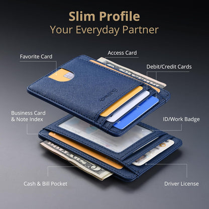 Buffway Slim Minimalist Front Pocket RFID Blocking Leather Wallets for Men and Women - Carbon Fiber Black - Colors B