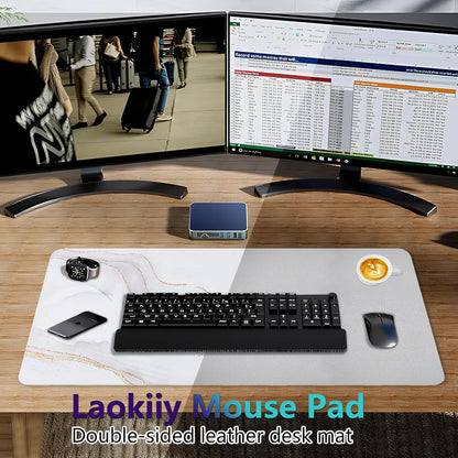 Dual-Sided Desk Pad, Large Mouse Pad - Natural Cork & PU Leather Non-Slip Waterproof Desk Mats for Office and Home (Blue, 31.5" x 15.7")