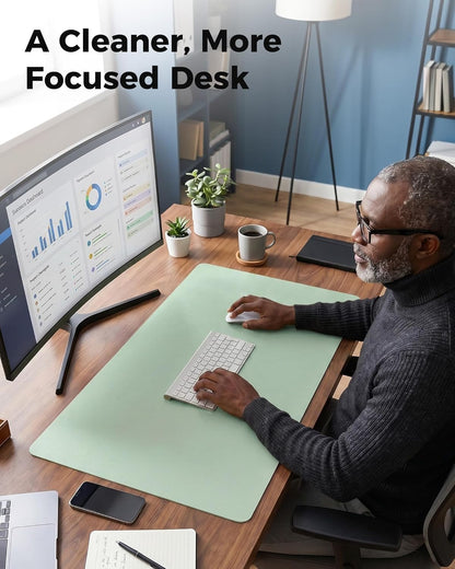 Aothia Dual-Sided Desk Pad - 25.6x13.7 inches Leather Desk Mat, Natural Cork Desk Pad Protector, Large Mouse Pad for Desk, Waterproof Desk Blotter Pad, Desk Writing Pad for Office Work/Home, Black