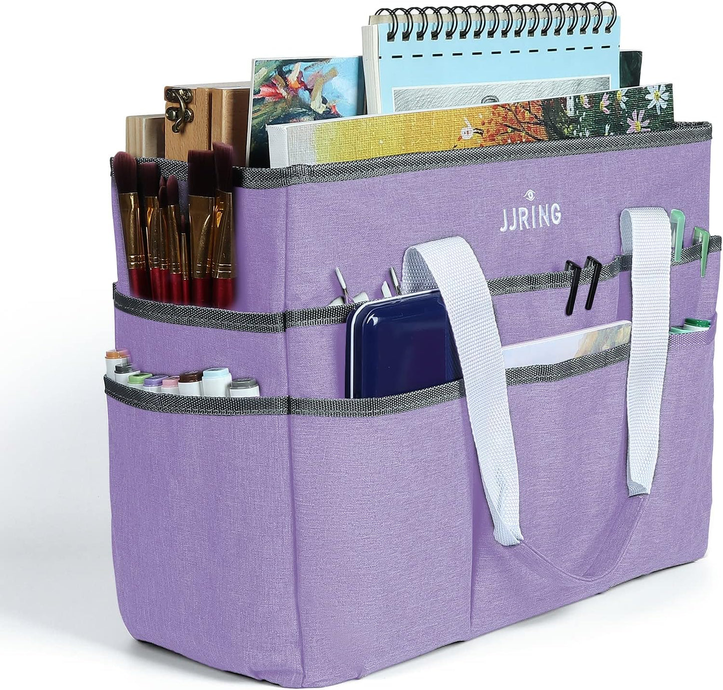 JJRING Craft Organizer Tote Bag for Art Storage, Caddy with Multiple Pockets, Bluish Green Sewing Bag for Scrapbooking, School, Medical, and Office Supplies