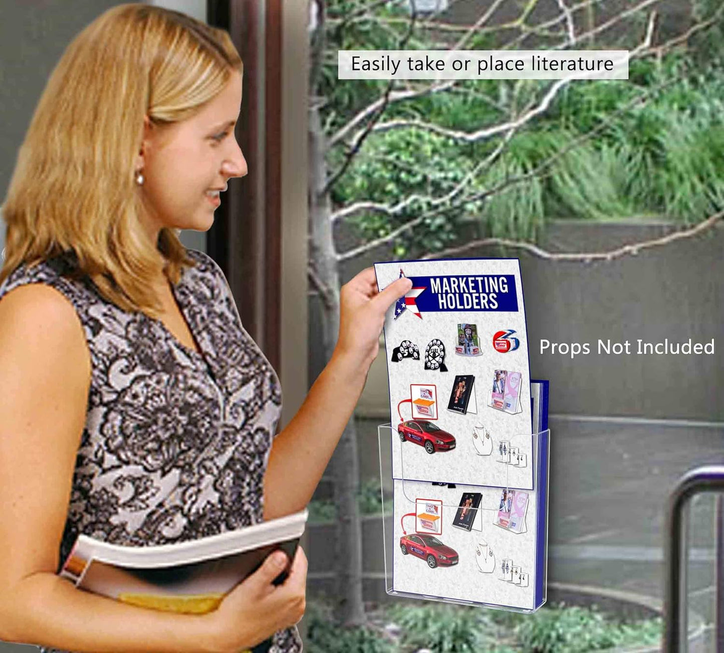 Marketing Holders 6 Pack Suction Cup Brochure Holder Holds 6 Inch Wide Literature Window or Glass Wall Mount Display Indoor Graphic Images Amenity Flyers or Reference Sheet Racks