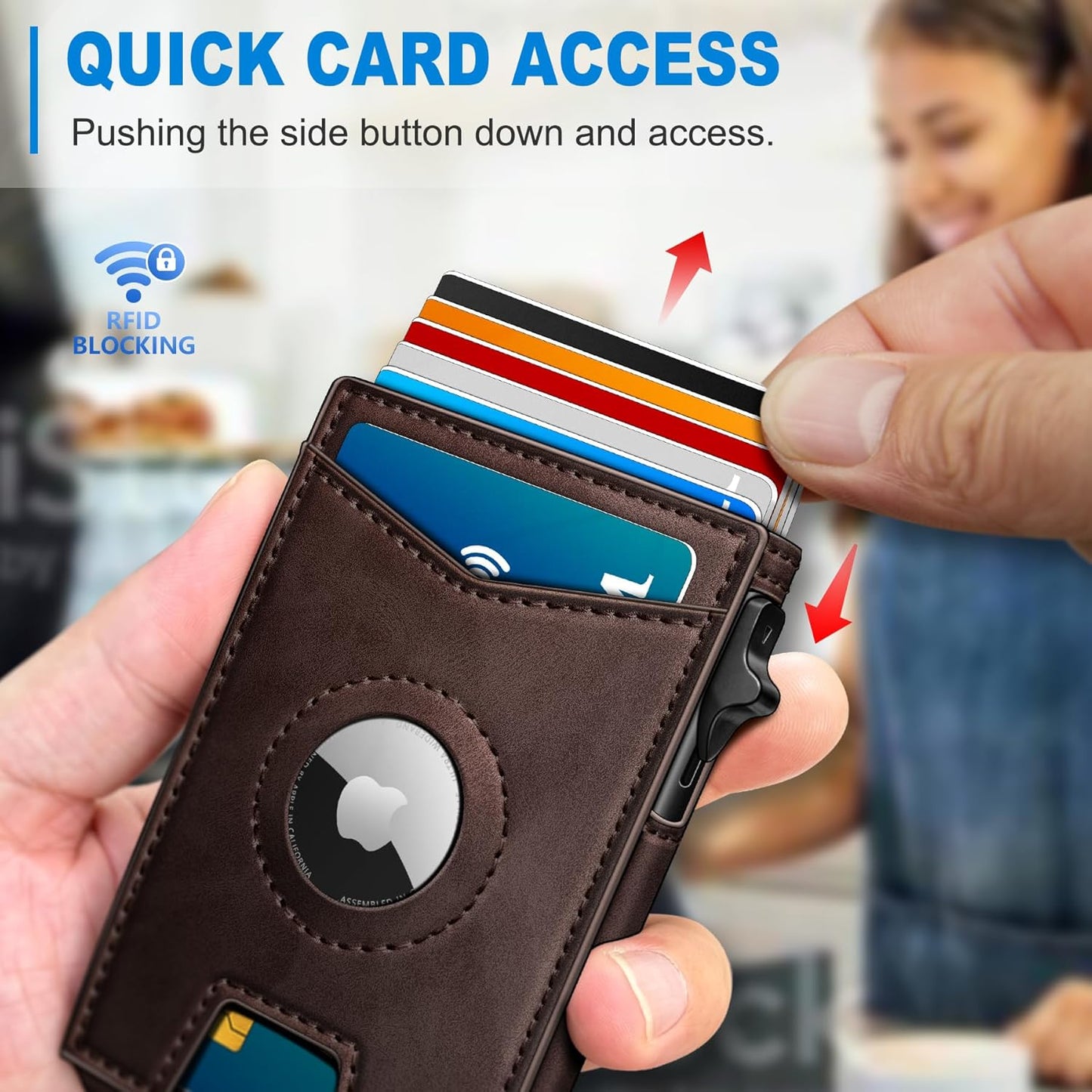 miyozi Airtag Wallet for Men Money Clip 9-Card Pop-Up Credit Card Holder with ID Window RFID Blocking Metal Case Magnetic Closure Front Pocket Wallet Gift Box | with Money Clip