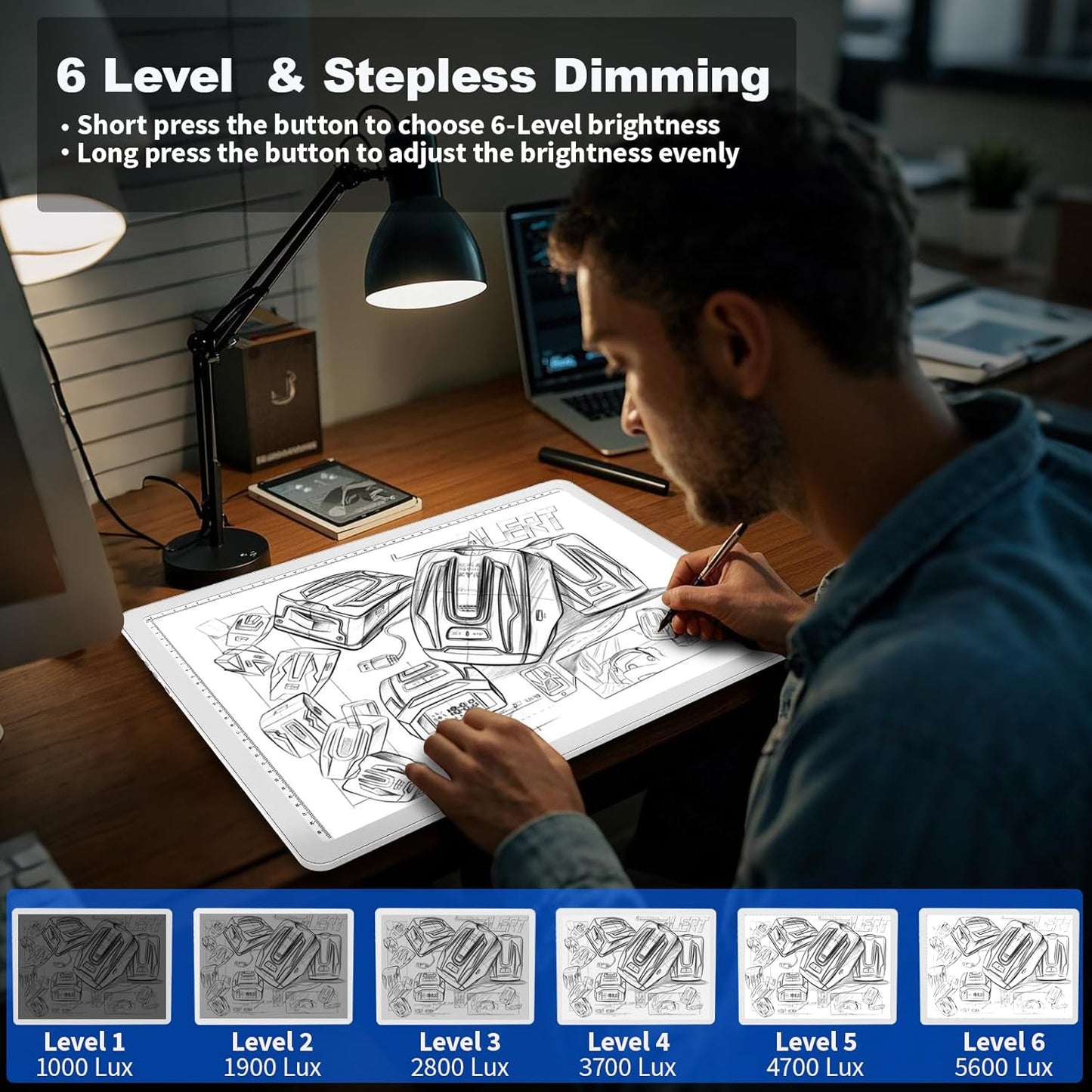 Elice Rechargeable A3 Light Pad for Diamond Painting, Magnetic LED Light Board with Physical Button, Super Bright Diamond Art Light Pad, Ultra-Thin Light Box for Tracing, Weeding Vinyl, Artists -Black