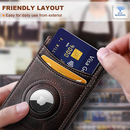 BULLIANT Men Airtag Wallet,Slim Wallet Money Clip Card Holder Magnetic Closure 12 Cards in Front Pocket RFID Blocking