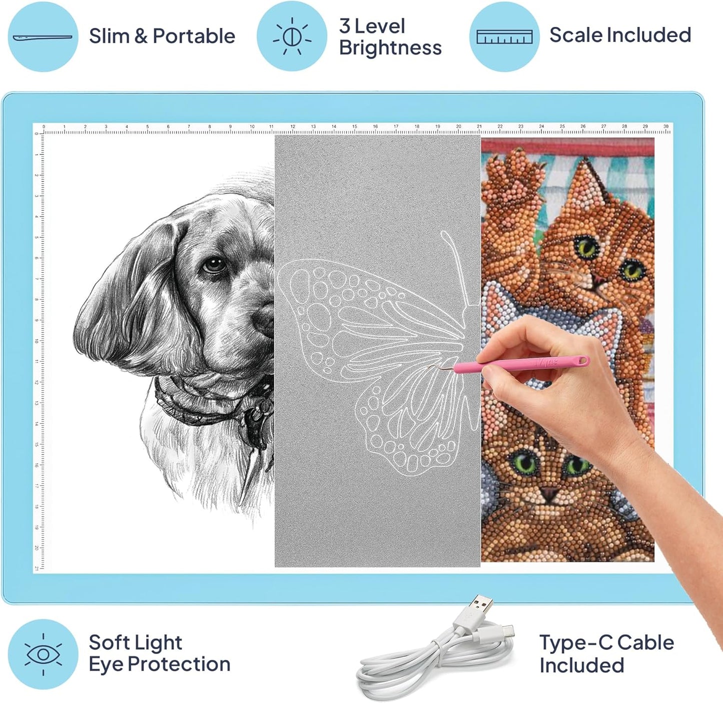iVyne Rechargeable A4 Light Pad for Tracing & Weeding - LED Light Board for Weeding Vinyl - for Cricut Vinyl Weeding Tools - Ultra-Thin & Portable - Perfect for Artists & Crafters - Pink