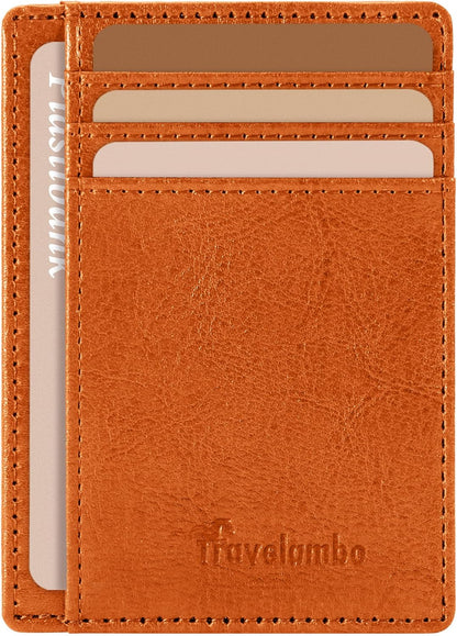 Travelambo Slim Wallet Front Pocket Minimalist Leather RFID Blocking Medium Size