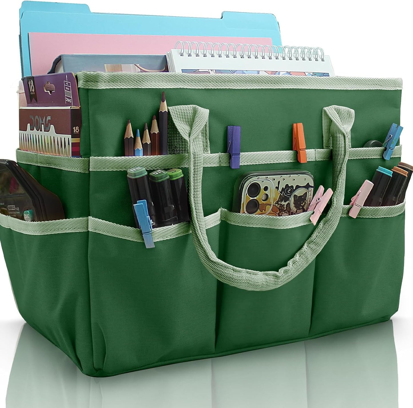 Cupohus Art Organizer Craft Storage Tote Bag with Pockets and Handles, Oxford Fabric Carrying Caddy for Teacher, Officer, Artist, Traveler –Purple