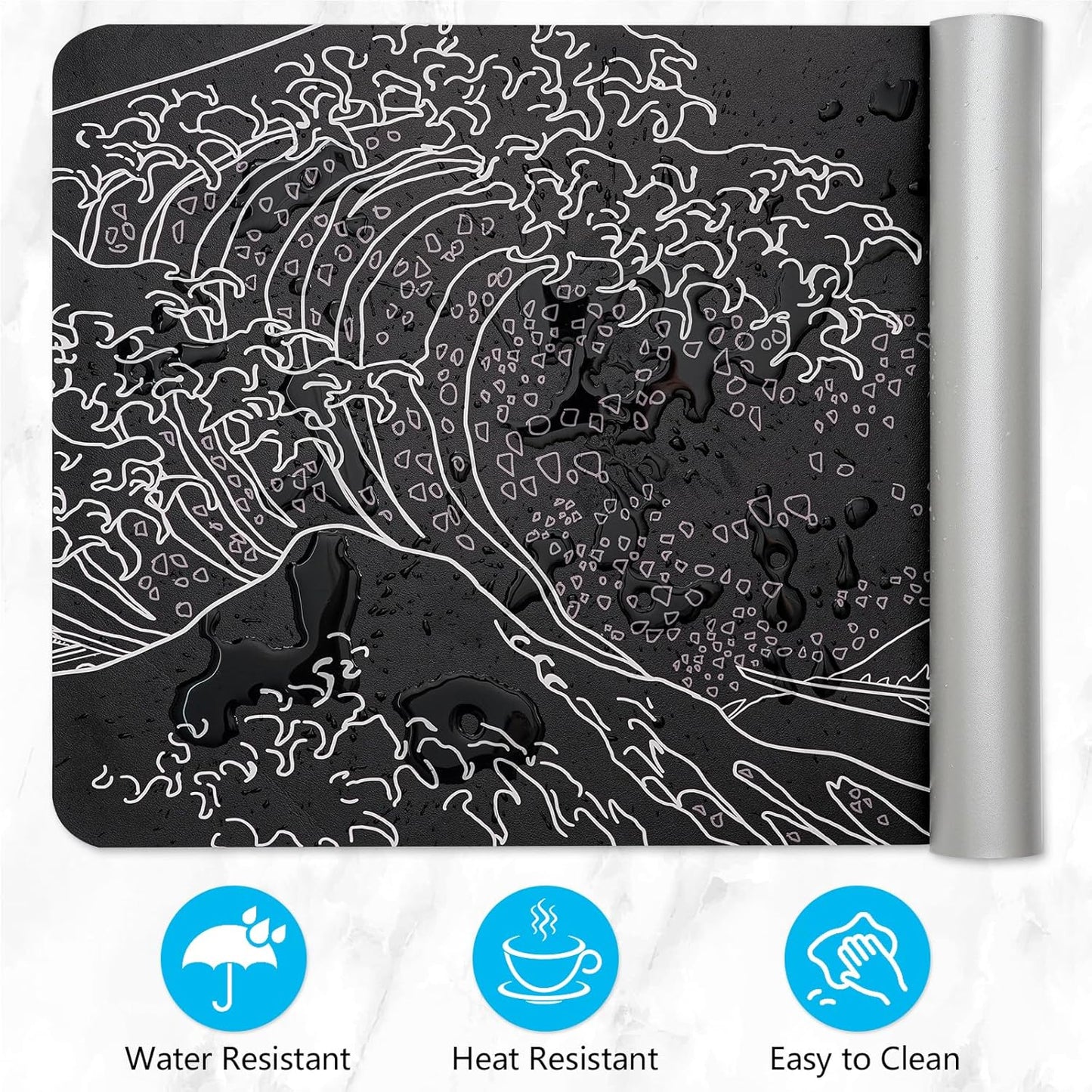 Dual-Sided Desk Pad, Large Mouse Pad - Natural Cork & PU Leather Non-Slip Waterproof Desk Mats for Office and Home (Blue, 31.5" x 15.7")