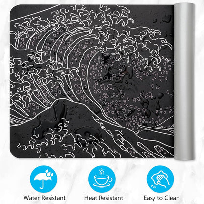 Dual-Sided Desk Pad, Large Mouse Pad - Natural Cork & PU Leather Non-Slip Waterproof Desk Mats for Office and Home (Blue, 31.5" x 15.7")