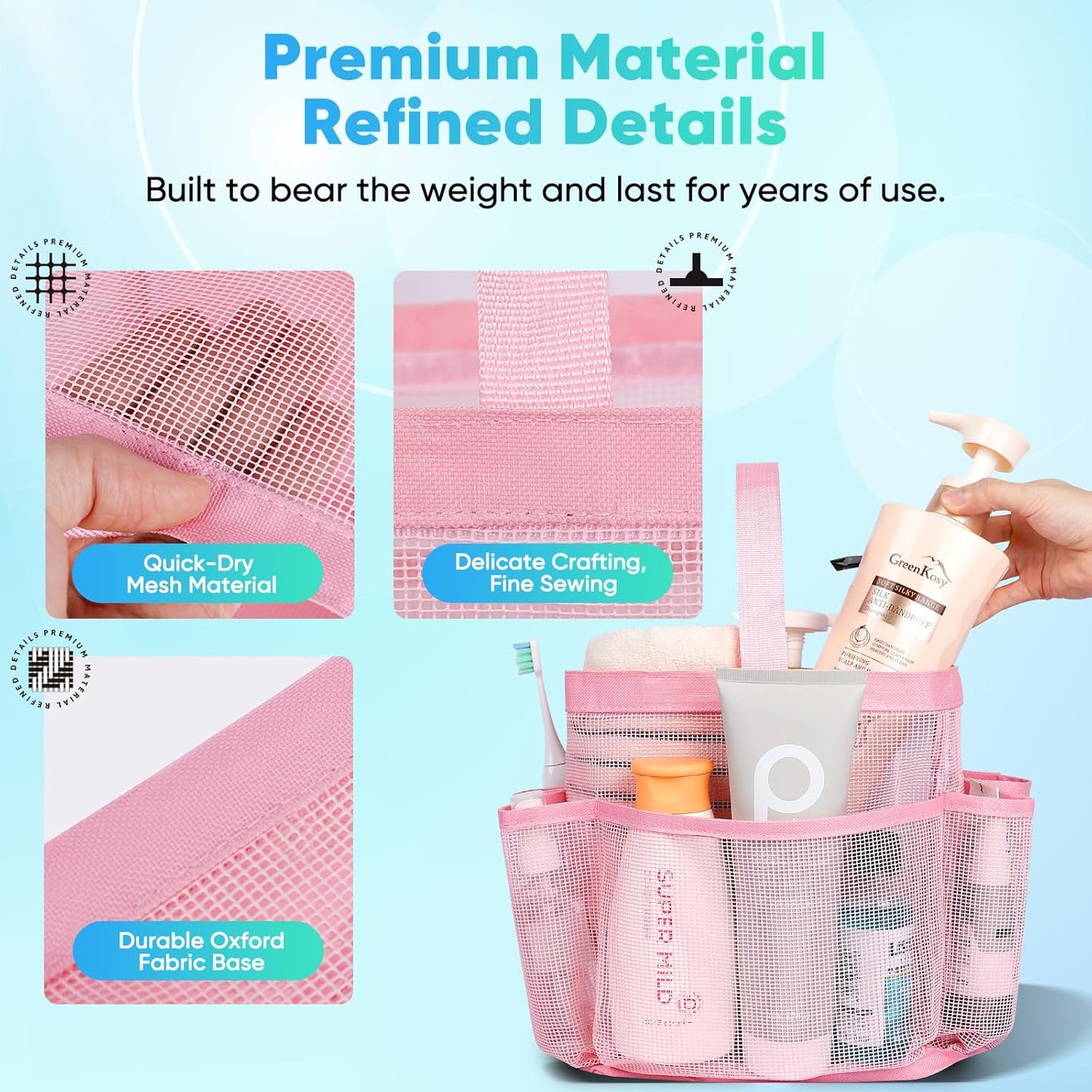 EUDELE Mesh Shower Caddy Portable for College Dorm Room Essentials, Shower Caddy Dorm with 8-Pocket Large Capacity for Beach, Swimming, Gym, Travel essentials