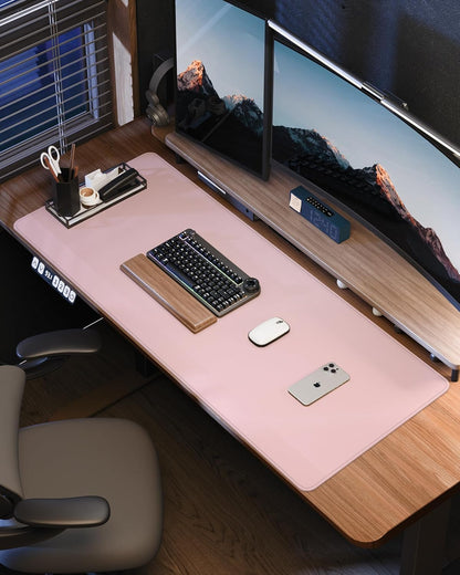 AFIING Desk Pad Protector 23.6" x 13.7" - Non-Slip Waterproof PU Leather Desk Mat for Mouse, Keyboard, Laptop, Office and Home Workspace (Beige)