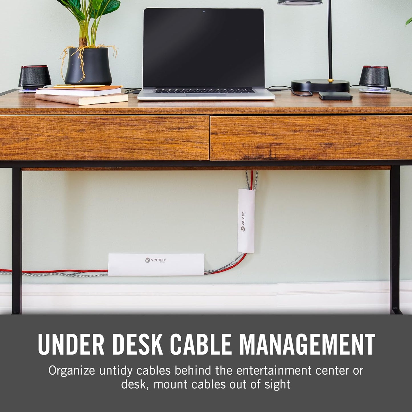 VELCRO Brand Mountable Cable Sleeve | Cord Management Mounts on Walls, Desk or Entertainment Center | Removable Adhesive is Damage Free | 8in Black, 2pk, 8in - 2Pk