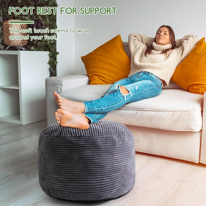 HIGOGOGO Round Stuffed Pouf Ottoman, Corduroy Poufs with Foam Chunk Filling, Furry and Fluffy Pouf Foot Stool Storage Ottoman, 20 X 15 Floor Poufs Foot Rest for Living Room, Dark Grey