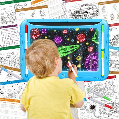 LED Drawing Board, Magic Kids Toys for Boys 4-6, Christmas Birthday Gifts, Light Up Tracing Pad, 9 Double-Sided Cards, 6 Markers, Glow in The Dark Doodle Writing Tablet, Learning Toy Arts Crafts Kits