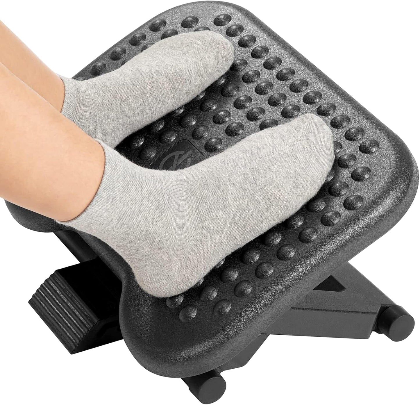 HUANUO Adjustable Desk Footrest, Foot Rest for Under Desk at Work with Massage, Adjustable Foot Stool with 3 Height Position & 30 Degree Tilt Angle Adjustment for Home, Office, Gray