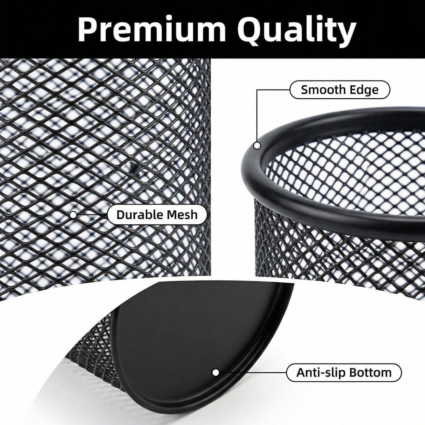 Pen Holder Mesh Pencil Holder Metal Pen Holder Cup Pencil Cup Holder for Desk Office Pen Organizer Black, 4 Pack