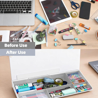 Desktop Whiteboard, Glass Dry Erase Board, Desk Board Buddy,Computer Keyboard Stand,Desk Whiteboard Organizer for Home,Office,School Supplies(White)