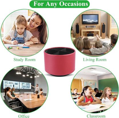 Round Leather Art Supply Organizer,Remote Control Holder,360 Degree Rotating,Multi-Functional Pencil Holder,4 Compartments Desktop Stationary Organizer(1-Fractal Flower) | Round - Colors B