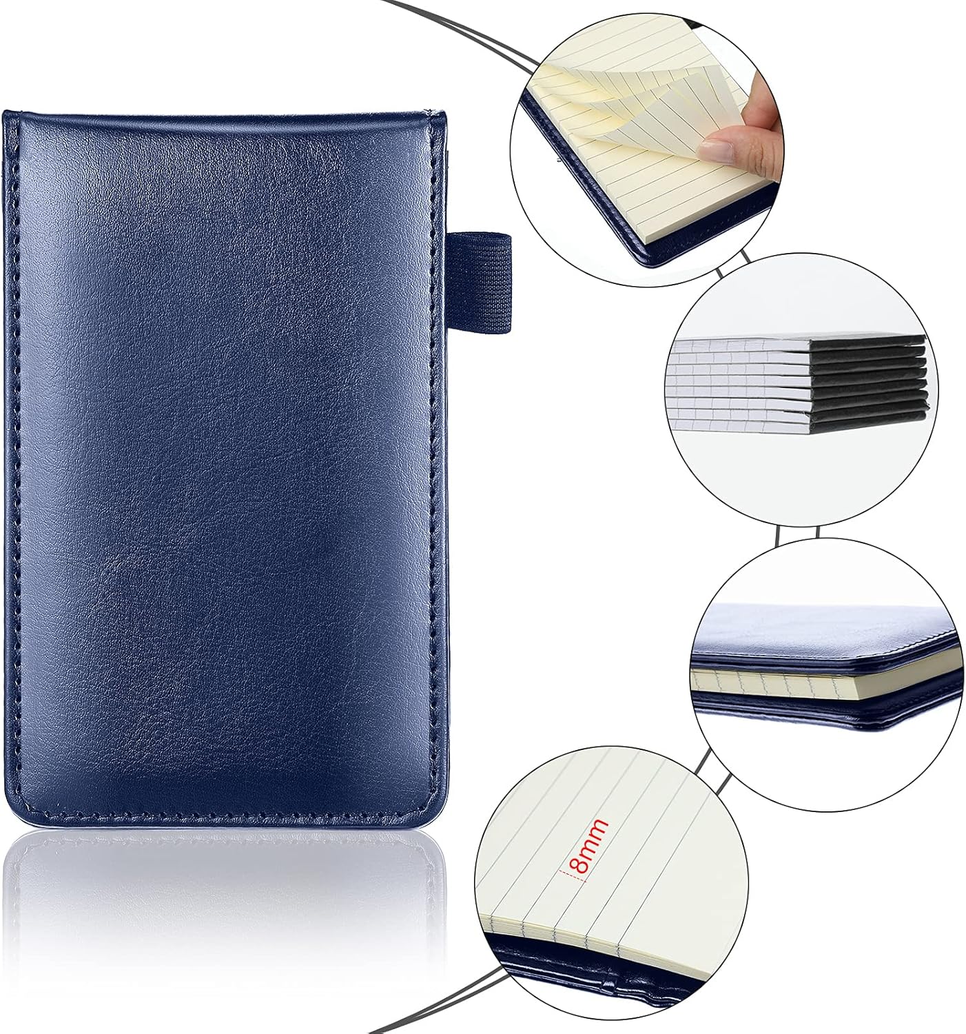 Outus 10 Pcs Mini Pocket Notepad Holder Set Included Small Leather Pocket Notebook Holder with 50 Lined Sheets, Metal Pen, 8 Pcs 3 x 5 Inch Memo Book Refills, 30 Lined Paper Per Note Pad (Black)