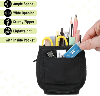 Mr. Pen- Standing Pencil Case Pouch, Sit & Lay Mesh-View Design, Black & Gray, Interior Pocket & 2 Elastic Binder Loops, Cute Pencil Case for Girls and Boys