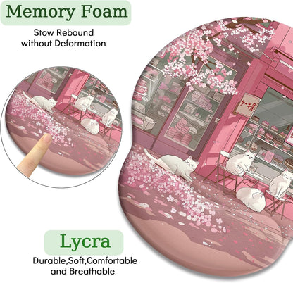 LIMKRIAN Cat Ergonomic Mouse Pad with Wrist Rest, Gaming Mouse Pad with Wrist Support, Funny Mouse Pads for Desk, Computer Mousepad with Non-Slip Pain Relief PU Base, Cute Office Desk Accessories